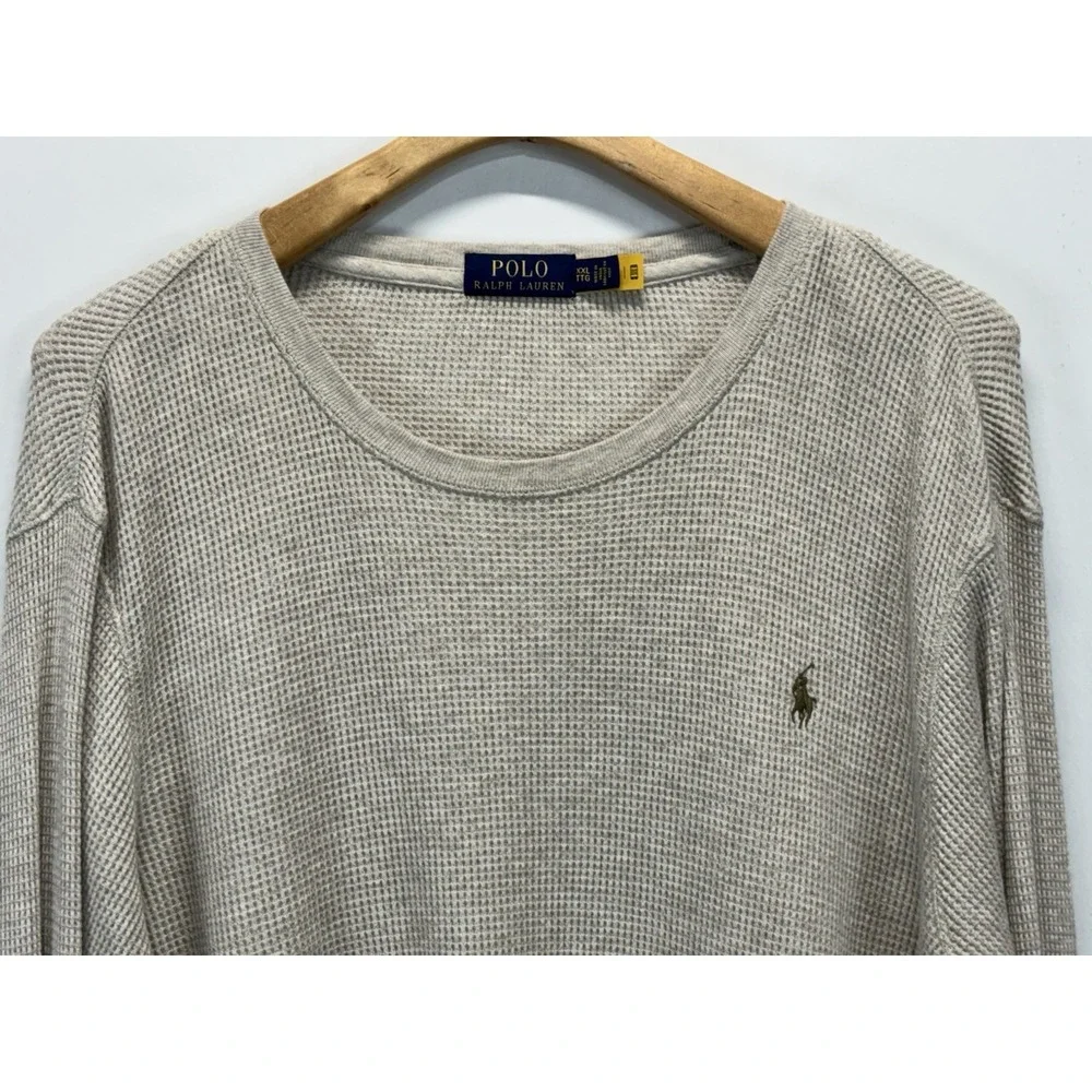 Polo Ralph Lauren Thermal Shirt Sz XXL 2XL Mens Tan Pony Logo Waffle Knit Preppy